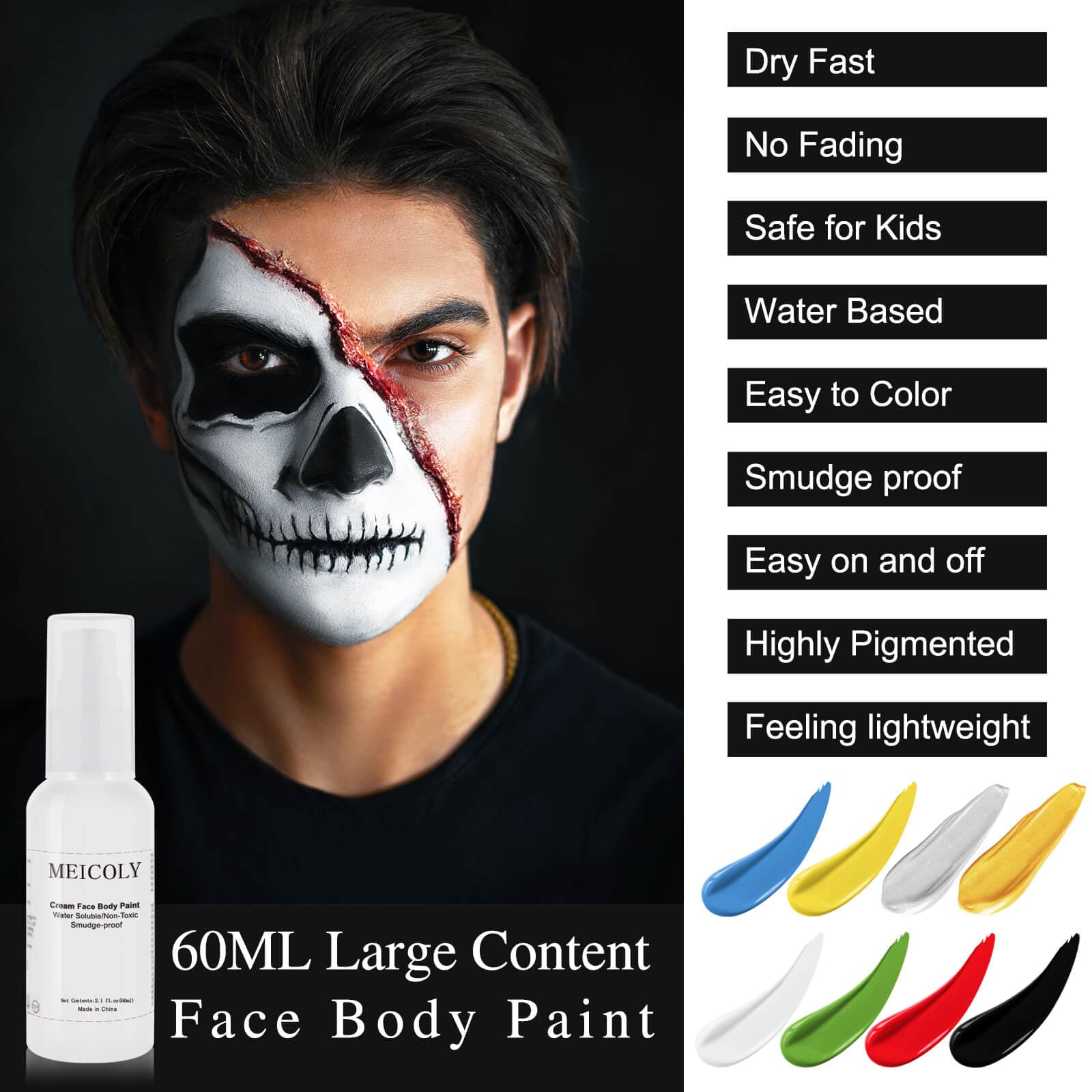 MEICOLY Red Cream Face Body Paint,2.1Oz Water Based Washable Body  Paint,Smudge-Proof Liquid Full Body Paint for Adults and Kids,Halloween SFX  Special