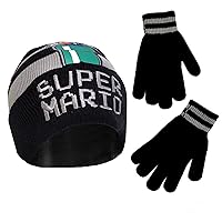 Nintendo boys Winter Hat and Kids Gloves Set, Super Mario Beanie for Ages 4-7Kids Winter Hat