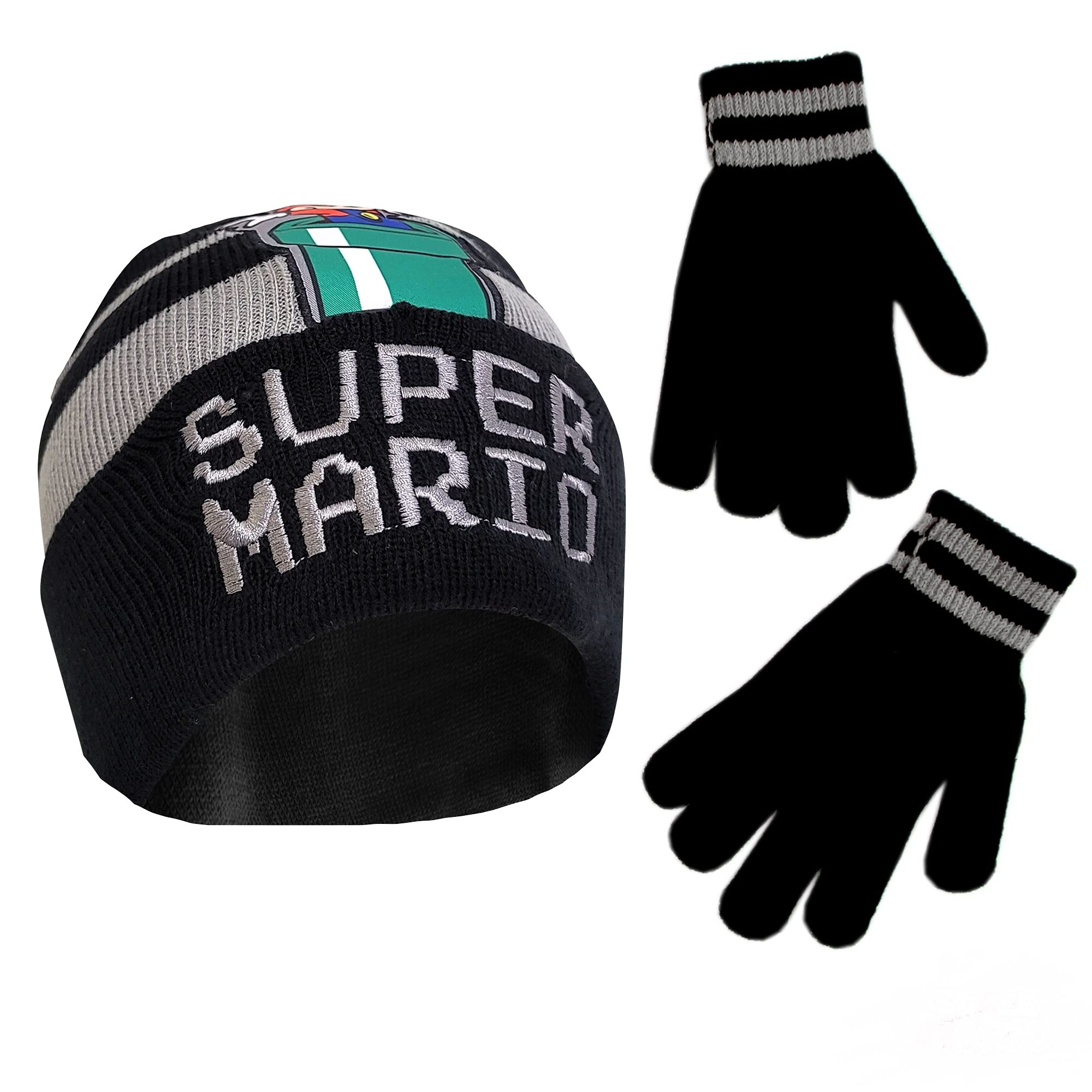 Nintendo Boys' Winter Hat and Kids Gloves Set, Super Mario Beanie for Ages 4-7