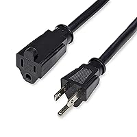 StarTech.com 6ft (2m) Power Extension Cord, NEMA 5-15R to NEMA 5-15P Black Extension Cord, 13A 125V, 16AWG, Outlet Extension Power Cable, AC Power Cord - UL Listed (PAC1016)