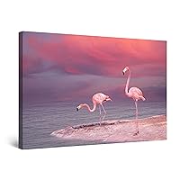 Startonight Canvas Wall Art - Pink Flamingo Birds Purple Landscape, Framed 24 x 36 Inches