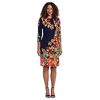 London Times Women's Crew Neck Knee Length 3/4 Sleeve Cascade Print Occasion Event Office Polished Chic Dress