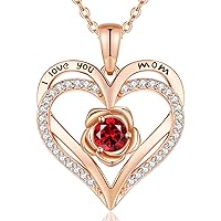 CDE Mother's Day Gifts Rose Flower Love Heart Birthstone Necklaces for Women 925 Sterling Silver Rose Gold Jewelry for Wife Girlfriend Mom Daughter Lady Her for Anniversary Birthday Christmas Gift