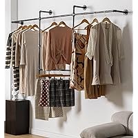 Industrial Clothing Racks Garment Racks – Wall Mounted Pipes Clothes Racks with Four Hanging Rods, Heavy Duty Garment Racks, Industrial Steampunk Closet Organizer Hall Tree (Metal Pipes-Black)