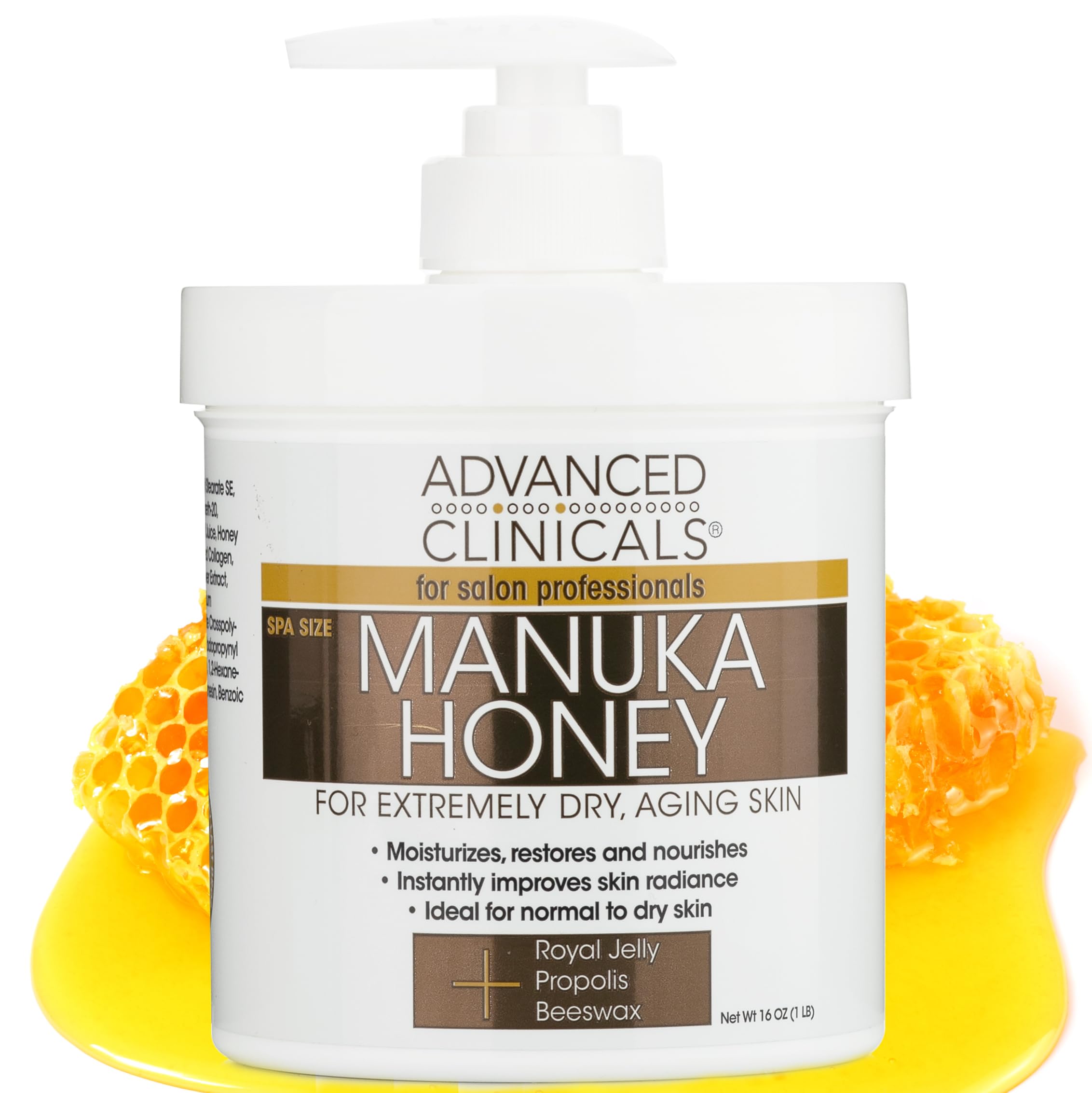 Advanced Clinicals Manuka Honey Cream Face Moisturizer & Body Butter Lotion For Dry Skin | Firming & Hydrating Miracle Balm Skin Care Moisturizing Lotion For Women, Wrinkles, & Sun Damaged Skin, 16Oz