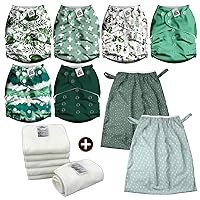 Mama Koala 2.0 Baby Cloth Diapers with 6 Inserts Bundle(Sage Green), with 2 Pack Reusable and Washable Waterproof Pail Liners
