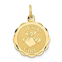 Saris and Things 14k Yellow Gold Polished Its a Girl Scalloped Disc Charm Pendant