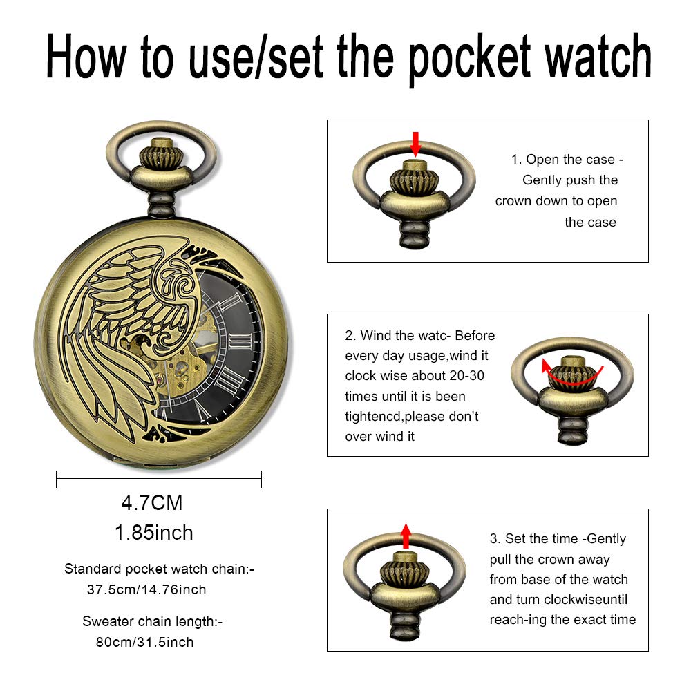 Unendlich U Men's Pocket Watch Cool Hollow Phoenix Eagle Mechanical Pocket Watch Christmas Gifts for Men