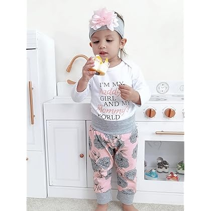 Yvowming Newborn Baby Girl Clothes Infant Baby Ruffle Romper +Pants + Headband Toddler Girl Outfits Set