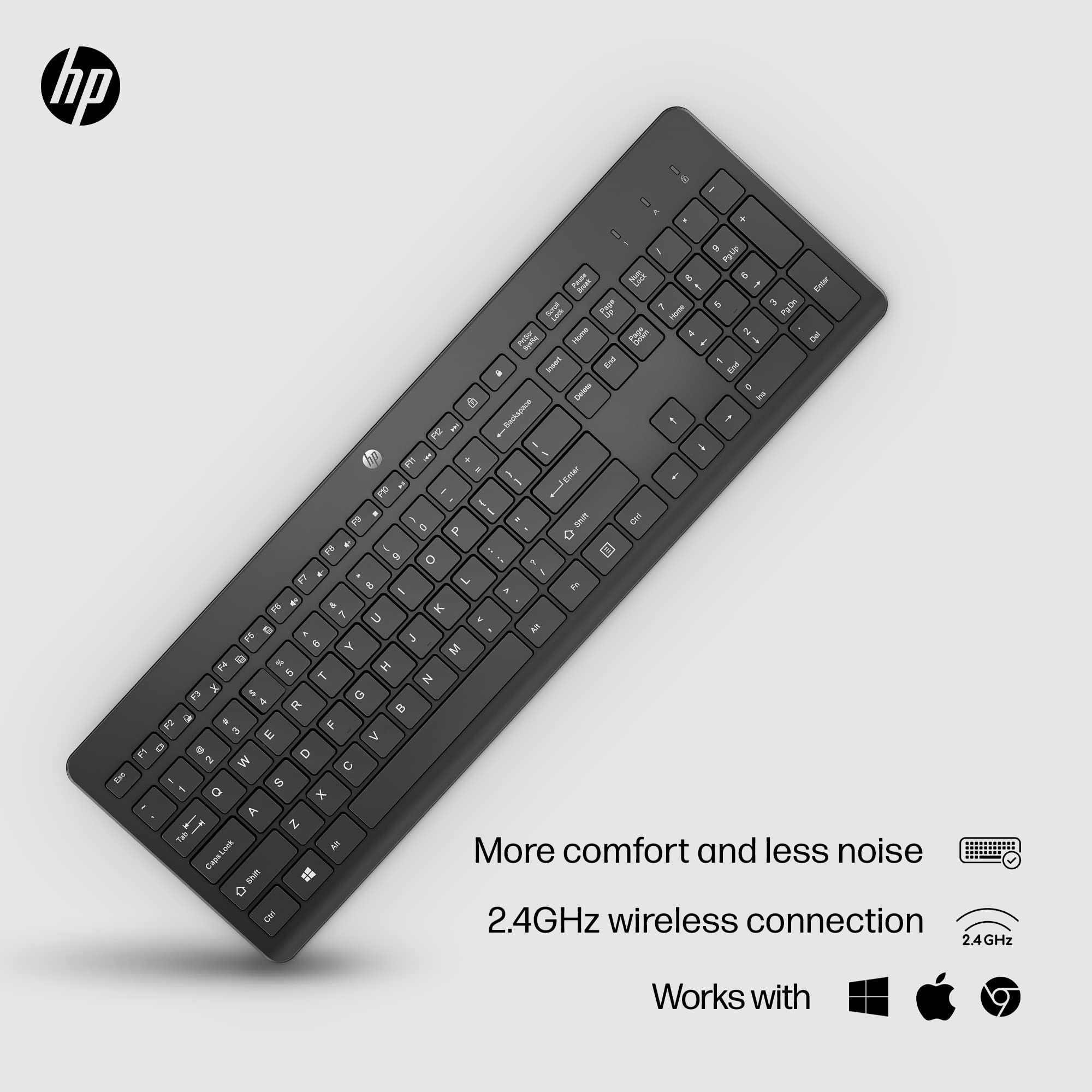 HP 230 Wireless Keyboard - Wireless Connection - Low-Profile, Quiet Design - Windows & Mac OS - Laptop, PC Compatible - Shortcut Keys & Number Pad - Long Battery Life (‎3L1E7AA#ABA),Black