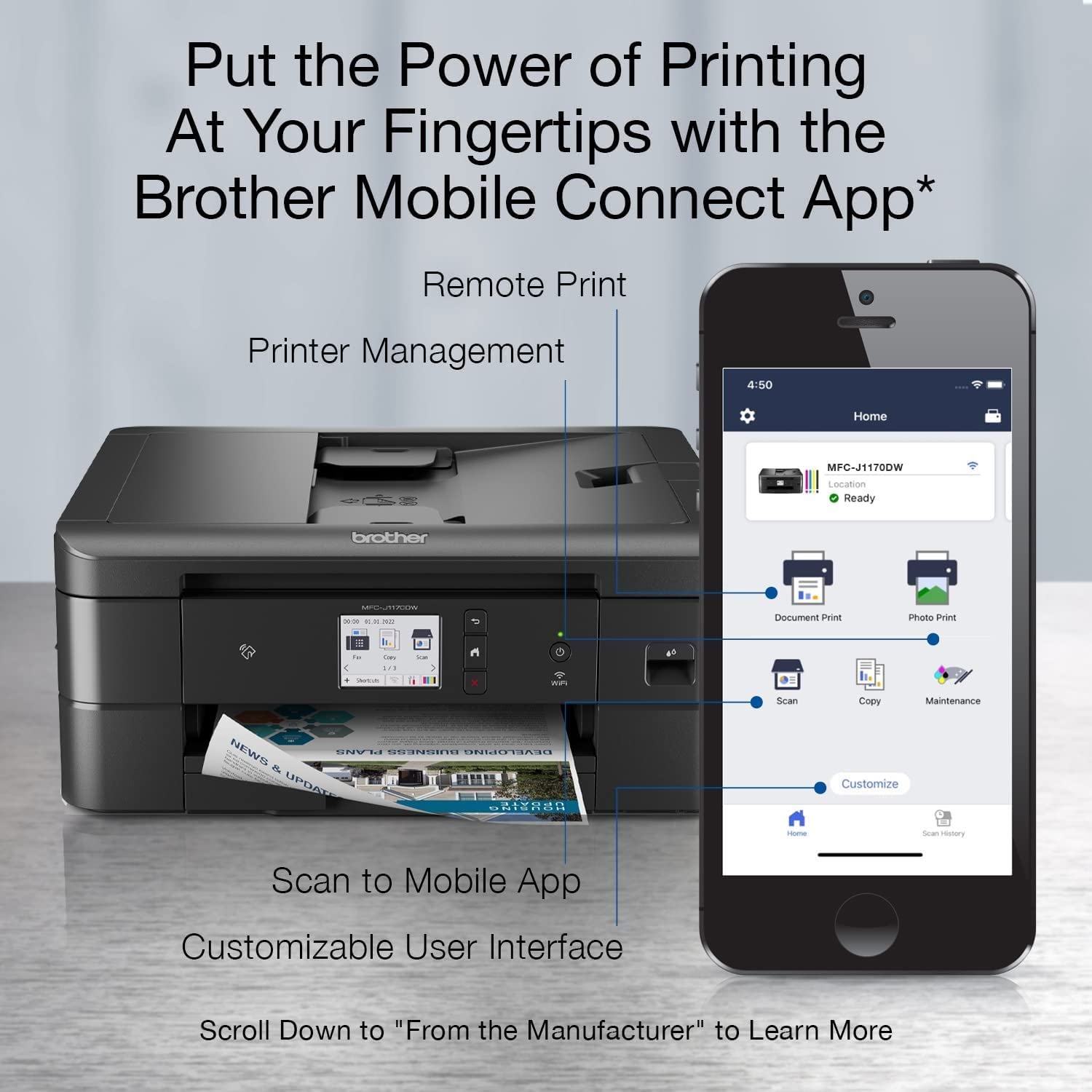 Brother MFC-J1170DW Wireless Color Inkjet All-in-One Printer with Mobile Device Printing, NFC, Cloud Printing & Scanning, Refresh Subscription and Amazon Dash Replenishment Ready