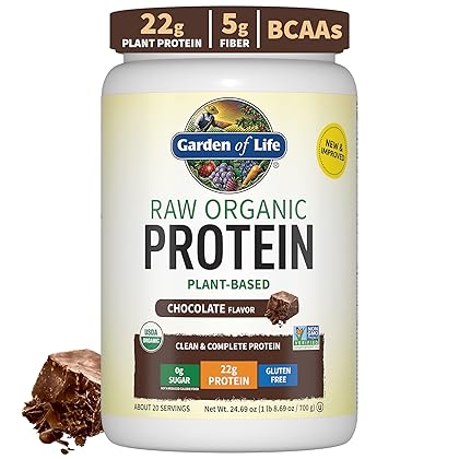 Garden of Life – Organic Vegan Chocolate Protein Powder - 22g Complete Plant Based Raw Protein & BCAAs Plus Probiotics & Digestive Enzymes for Easy Digestion, Non-GMO Gluten-Free, Lactose Free 1.5 LB