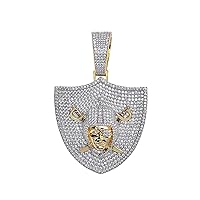 Mens 14k Gold Finish Money Raidors Sea Pirate Anchor Sword Iced Prong Set for Cuban Chain Men, Miami Fits to Cuban Link Chain Choker Necklace (Pendant Only) Fits Upto 18mm Chains