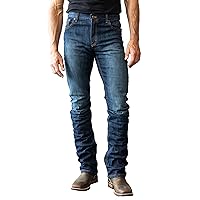 Kimes Ranch Men's Roger Casual Western Cowboy Classic Mid Low Rise Slim Fit & Boot Cut Blue Denim Jeans