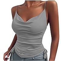 Spaghetti Strap Tank Top Pack Sexy Spaghetti Strap Camisole For Women Trendy Ruched Tank Tops Side Drawstring Sling Shirts Summer Tight Cami Top Racer Back Tank Tops