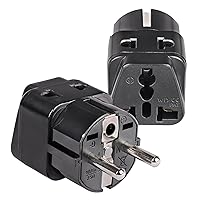 OREI USA to Europe (Schuko) Travel Adapter Plug - 2 in 1 Type E/F Plug Adapter Perfect for Laptop, Camera Charger & More - CE Certified - RoHS Compliant - 2 Pack - Black Color