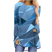 Womens Tops Dressy Casual Crewneck Long Sleeve Pullover Blouse Loose Marble Print Graphic Tee Shirts Trendy Clothes