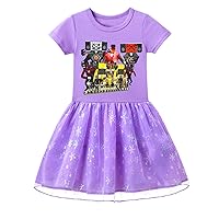 Toddler Girls Skibidi Toilet Comfy Round Neck Dress,Short Sleeve Dress Classic Tulle Dress for Summer
