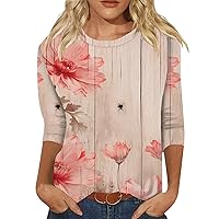 Womens Trendy T Shirts Casual Crew Neck 3/4 Sleeve Tops Fashion Spring Basic Tunic Floral Tees Outfits 2024