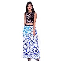 Indian 100% Cotton Hippie Women Long Skirt Plus Size Sky Blue Color Floral Print