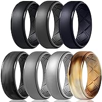 Egnaro Inner Arc Ergonomic Breathable Design, Silicone Rings Mens with Half Sizes, 7 Rings / 4 Rings / 1 Ring Rubber Wedding Bands, 10mm Wide-2.5mm Thick