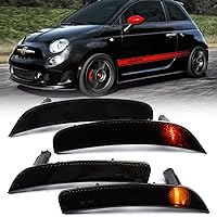 NSLUMO 4pcs Euro Smoked Lens Side Marker Lights for 2012-2017 Fiat 500 Abarth 500c Abarth Amber Front & Rear Red Marker Lights Assembly Replace OEM Bumper Sidemarker Lamps