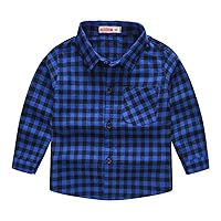 Kids Boys Casual Plaid Shirt Lapel Long Sleeve Button Down Tops with Pockets Flannel Classic Dress Shirt