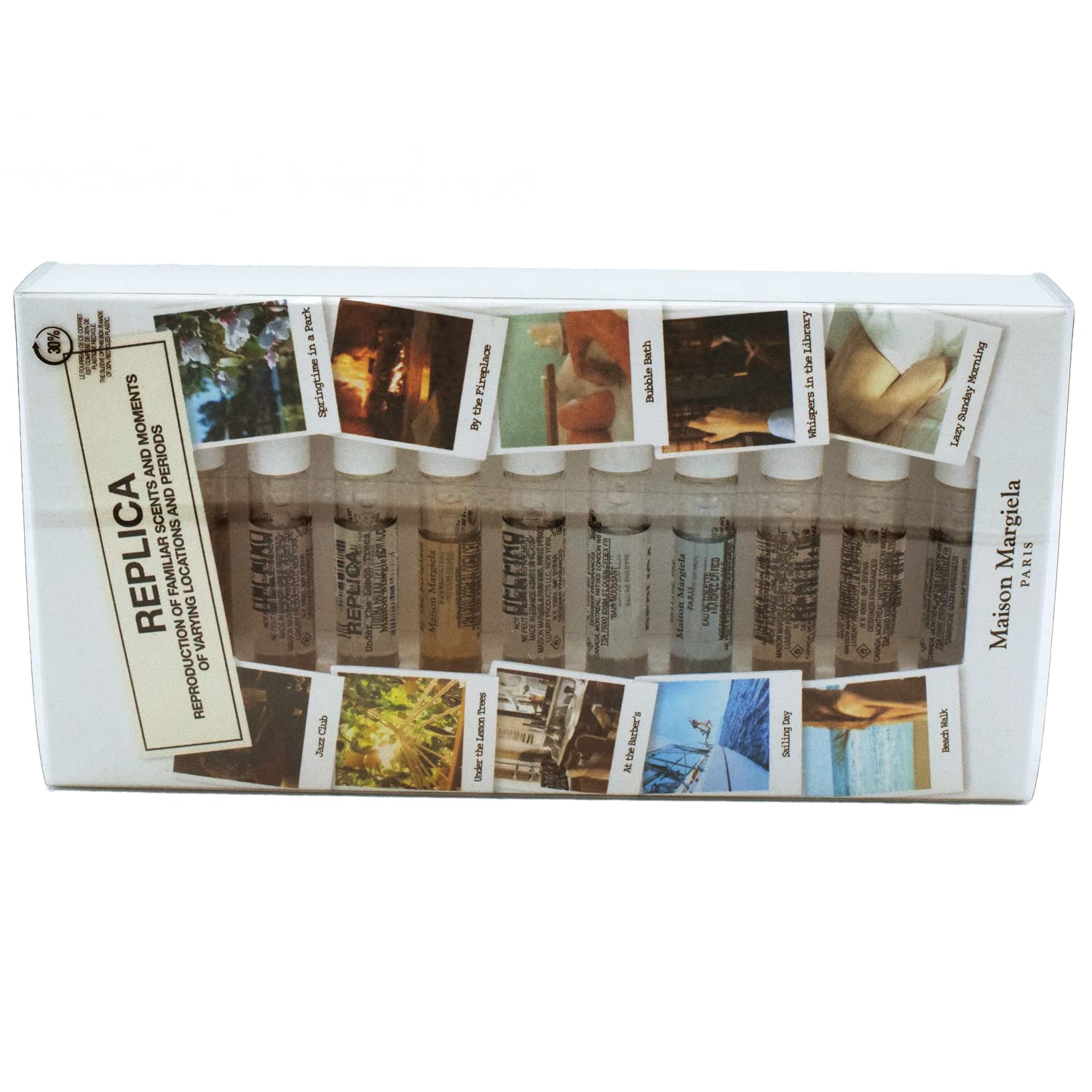 Maison Margiela Replica Memory Discovery 10 Vial Parfum Sampler Set - By The Fireplace, Jazz Club, Under the Lemon, Whispers In Library, Bubble Bath, Lazy Sunday Morning, Springtime In Park, Beach Walk, At the Barber's