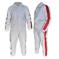 MEN'S WHITE WITH RED STRIPE LEATHER TRACK SUIT SET MOTORBIKE TRACK SET