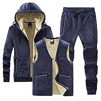 Winter Warm Fleece Sweat Suits Men Sets 3 Piece Hooded Jacket+Vest+Track Pants Plus Size Sportswear Tracksuits