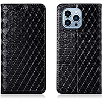 Wallet Case for iPhone 14 Pro Max, Luxury Genuine Leather Card Holder Kickstand Magnetic Book Folding Flip Case with TPU Shockproof Protective Phone Cover 2022,Black