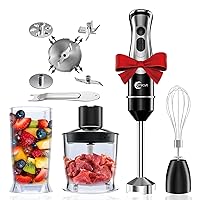 Immersion Blender Handheld with 4 Interchangeable Blades,8 in 1 Hand Blender Electric with 500W Motor,8 Speed and Turbo Mode Handheld Blender Stick with 500ml Chopper,Mixing Beaker, and Whisk