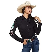 Ariat Female Wrinkle Resist Team Kirby Stretch Shirt Black W/ Mexico Flag Emb Large