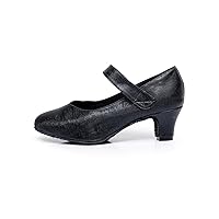 Minishion TQJ7067 Women's Mary Jane Satin Tango Latin Ballroom Dance Pumps Shoes