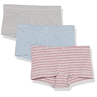 Maidenform Underwear, Cotton Boyshort Panties for Women, Assorted Colors, 3-Pack, Denim Heather/Grey Heather/Pink Stripe