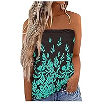 Women Tank Top Strapless Bandeau Tank Top Floral Tanks Casual Backless Tube Tops Ladies Sexy Sleeveless Shirts
