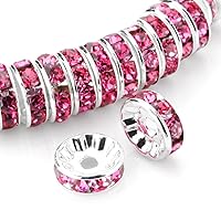RUBYCA 100pcs 10mm A+++ Round Rondelle Spacer Charm Beads Silver Tone Rose Pink Czech Crystal