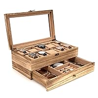 Emfogo Watch Box - 10 Slot Watch Case for Men Women, Wooden Watch Holder Organizer Display for Mens, Gift For Boyfriend Fathers Day Birthday Gifts (Rustic Brown)