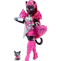 Monster High Catty Noir Doll with Pet Cat Amulette and Accessories Like Backpack, Music Book, Microphone and More