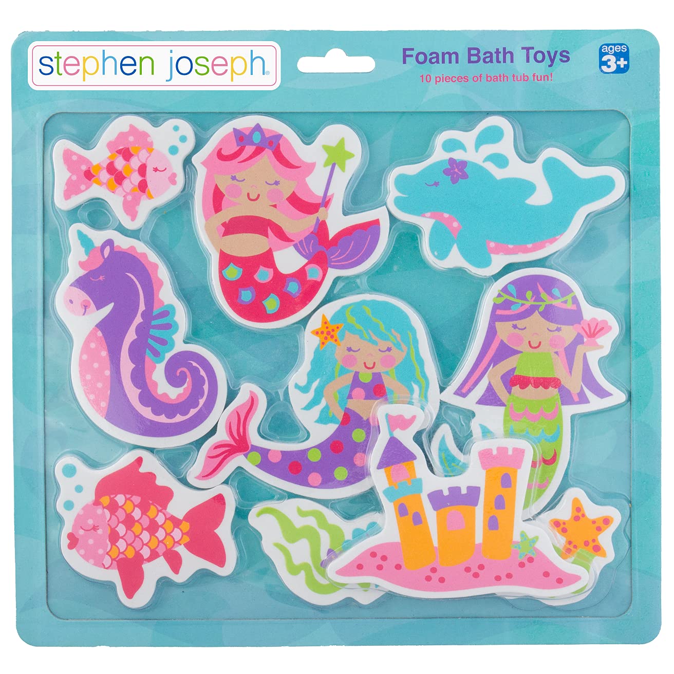 Stephen Joseph, Floating Foam Bath Character 10-Piece Toy Set, Mermaid