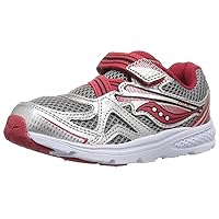 Saucony Baby Girl's Ride Running Shoe, Silver/Red, 7 Wide US Toddler