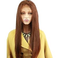 #4 Brown Color Lace Front Wig with Baby Hair Silk Straight Glueless Brazilian Virgin Human Hair Wigs for Black Women 130% Density Pre Plucked Natural Hairline