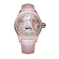 REEF TIGER Womens Luxury Fashion Watches Waterproof Watches Diamonds Pink Dial Automatic Watches RGA7105