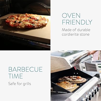 Navaris XL Pizza Stone for Baking - Cordierite Pizza Stone Plate for BBQ Grill Oven - Cook or Serve - Incl. Recipe Book - Rectangular, 15 x 12 x 0.6in