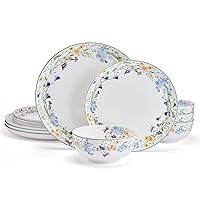 Mikasa Quinn Lightweight Bone China 12 Piece Dinnerware Plate Bowl Set, Service for 4