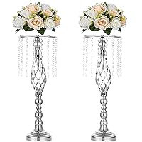 Sziqiqi Floral Centerpiece Riser Silver Tall Flower Crystal Centerpiece Stand with Crystal Beads for Event Party Wedding Reception Center Piece Floral Arrangements, 2pcs Silver 21.7inch