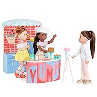 Glitter Girls – Cooking Show Set – 50+ Food & Baking Accessories – Camera, Counter, Display Case, Fridge – 14-inch Doll Playset – GG Baking Vlog Set – Years 3 +