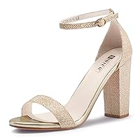 IDIFU Women's IN4 Cookie-HI Chunky High Heel Sandals Open Toe Ankle Strap Wedding Bridal Prom Dress Shoes For Women Bride Bridesmaid