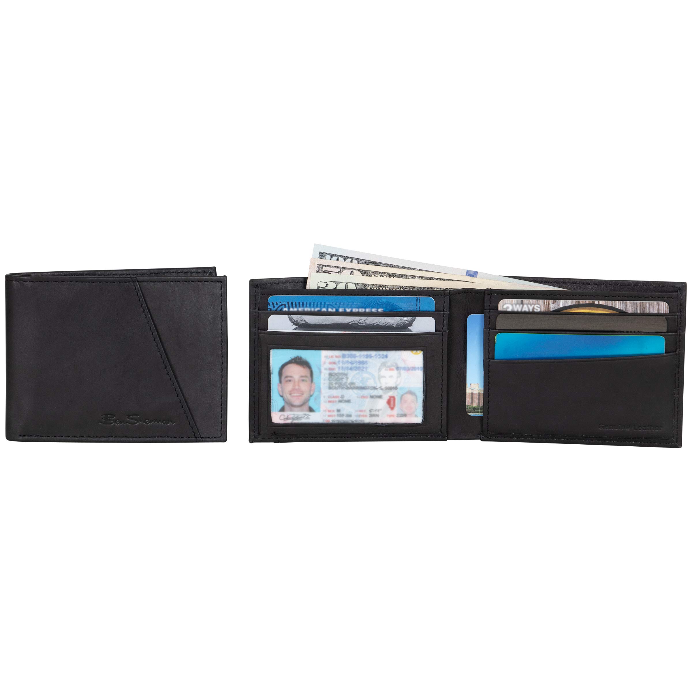 Ben Sherman Men's Manchester Bifold Slim Wallet Full-Grain Leather RFID Minimalist Gift Box