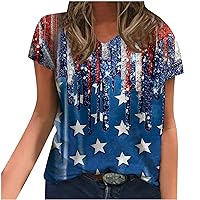 USA Shirt Women American Flag T-Shirt Patriotic Shirt Stars Stripes Graphic Tee 4th of July Tops Casual V Neck Tunic